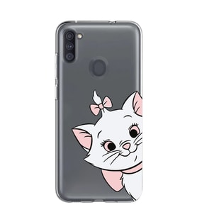 Samsung Galaxy M21 Uyumlu Marie Kedicik Desenli Şeffaf Telefon Kılıfı
