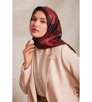 Noktalı Kareli Baskı Twill İpek Eşarp-0934 (Bordo)