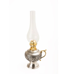 El İşlemeli Gaz Lambası, Osmanlı Tarzı, Bakır, 38cm, Kalınlık 0,8mm (Krem)