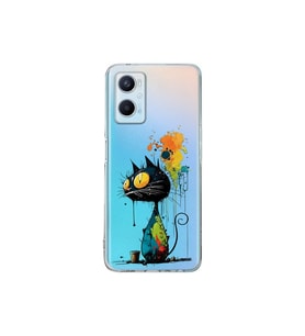 OPPO A96 ile Uyumlu Splash Kedi Tasarımlı Şeffaf Silikon Kılıf