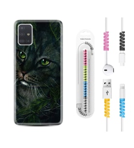 Samsung a71 A72 A73 A7 A9 2018 C7 C9 Kılıf Kablo Koruma Spiral Silikon Flowers Cat 1345