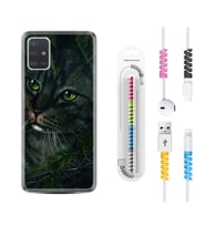 Samsung a71 A72 A73 A7 A9 2018 C7 C9 Kılıf Kablo Koruma Spiral Silikon Flowers Cat 1345