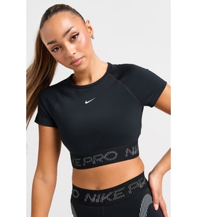 Nike Pro Dri Fit Short Sleeve Cropped Graphic Tight Fit Top Kadın Sıkı Kesim Kısa Tişört Siyah