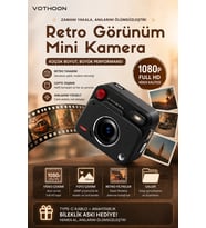 Nostaljik Tasarımı Retro Görünüm Kare Mini Foto Video Kamera 1080P Full HD 32GB Kart Hediyeli