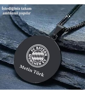 Kişiye Özel İsimli Kararmaz Çelik Kolye Yuvarlak Daire Kolye Takım Baskılı (Siyah)