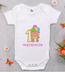 BK Kids 1 Yaşındayım Tasarımlı Beyaz Bebek Body Zıbın-1