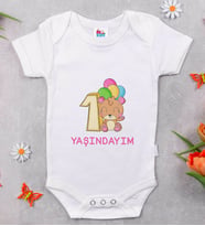 BK Kids 1 Yaşındayım Tasarımlı Beyaz Bebek Body Zıbın-1