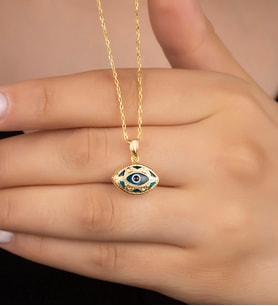 925 Ayar Gümüş Metal Detaylı Damla Göz  Kolye