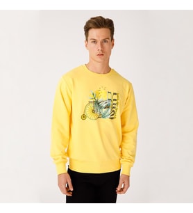 Biggdesign Nature Boğazda Bisiklet Erkek Sweatshirt (Sarı)