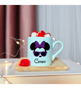 Minnie Mouse Tasarımlı Kişiye Özel Yeşil Türk Kahvesi Fincanı
