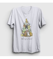 Presmono Unisex Beyaz Merry Catmas Kediler Yılbaşı T-Shirt 270047tt (Beyaz)