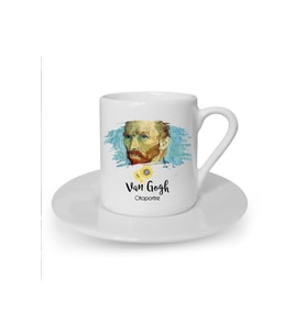 Van Gogh Baskılı Beyaz Türk Kahvesi Fincanı