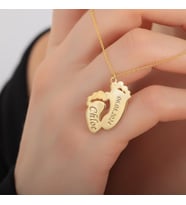 Kişiye Özel 925 Ayar Gümüş Zarif Bebek Ayak İzi Detaylı İsim Tarih Kolye (Gold)