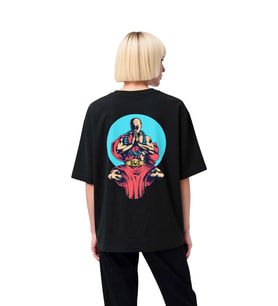 Kadın Oversize Meditasyon Figürü Baskılı Tişört %100 Pamuk Rahat Kesim Manevi Tasarım Günlük Modern
