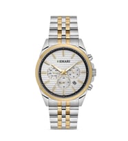 Erkek Kol Saati Quartz Mekanizma Full Fonksiyonlu – Gümüş & Gold Detaylı Çelik Kasa Gümüş Kadran DM-00113G-D1