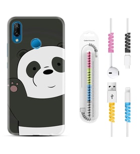 Huawei P20 Lite Mate 10 20 Lite Pro P40 Lite KılıfKablo Koruma Spiral Silikon Hello Panda 1709