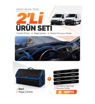 e-biz RENAULT MASTER (2011-2021) Uyumlu Torpido Örtüsü + Deri Bagaj Çantası - Siyah-Mavi - RE037