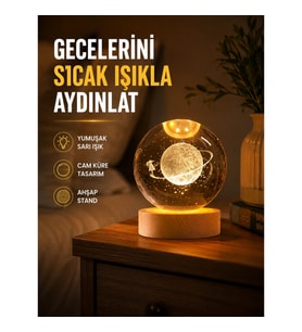 Mey İthalat® Ahşap Standlı Sarı Işıklı Dekoratif Küre Kız Figürü Tasarım