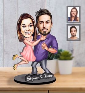 Kişiye Özel Sevgili Karikatürlü İki Katmanlı Ahşap Biblo Model 2-Eco
