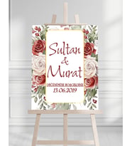 Söz Nişan Düğün İçin 50x70 Karşılama Panosu - Çiçek Desenli