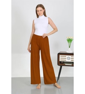 pilelistore- Kadın Bürümcük Kumaş Hafif-Esnek Pantolon 210074 Kahve