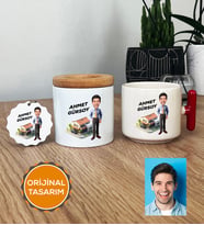 Kişiye Özel Karikatürlü Emlakçı Hediye Seti T Kupa, Kalemlik, Anahtarlık Emlakçı Hediyeleri (Kırmızı)