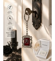 Gotik Örümcek Çerçeveli Anahtarlık Unisex Vintage Kırmızı Detaylı Metal Anahtarlık
