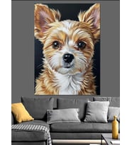 Sevimli Köpek Yüzü Portresi Dekoratif Kanvas - Mdf Ahşap Tablo