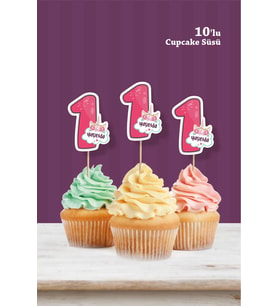 Unicorn Temalı * 1 Yaşında Cupcake Süsü '10lu