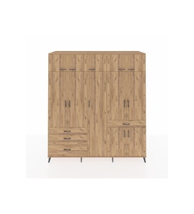 Kronos Dolap 11 Raflı 4 Çekmeceli 2 Askılı 220x59x243 Çam-Çam/Çam