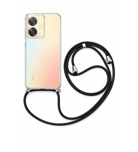 Realme C55 Boyun Askılı Şeffaf Silikon Kılıf Siyah