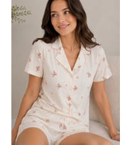 Mirano 9554 Kısa Kollu Şortlu Pegasus Kumaş Kalpli Ayıcıklı Kadın Pijama Ev Takımı