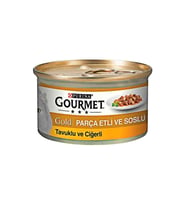 Gourmet Gold Parça Etli ve Soslu Tavuklu & Ciğerli Konserve Yetişkin Kedi Maması 85 G