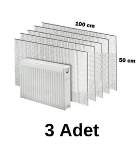 3 Adet Petek Radyatör Arkası Folyo Plaka Kalorifer Arkalığı Alüminyum Isı Yalıtım Folyosu 100x50 Cm