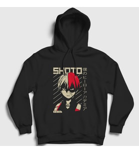 Presmono Unisex Siyah Shoto V2 Anime Boku No Hero Academia Kapüşonlu Sweatshirt 128897tt