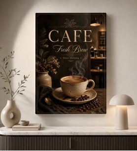 BK Gift Cafe Kahve Fincanı ve Kahve Çekirdekleri Vintage Kafe Temalı Kanvas Duvar Tablosu 50x70 cm