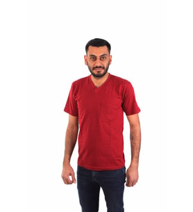 ESER - V Yaka Kısa Kol Penye İş Tişörtü - Cepli - Bordo