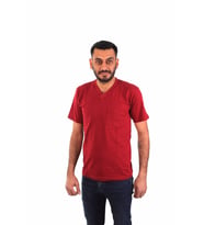 ESER - V Yaka Kısa Kol Penye İş Tişörtü - Cepli - Bordo