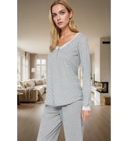 Kadın Puantiyeli Dantelli Pijama Takımı Rahat Pamuklu Örme Kışlık Şık Görünüm Dayanıklı Malzeme