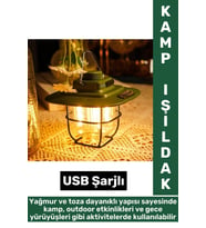 Kamp Piknik Outdoor Asılabilir Tasarım Nostaljik Yağmura Toza Dayanıklı Şarjlı Powerbankli Işıldak