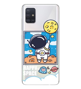 Samsung Galaxy A71 Uyumlu Astronot Desenli Şeffaf Telefon Kılıfı
