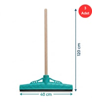 Mulpex Kauçuk Zemin Çekçeği 40 cm + 120 cm Ahşap Saplı Endüstriyel Temizlik Seti x 3 Adet