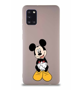 Samsung Galaxy A31 Soft Premier Kapak Mickey Mouse-A Tasarımlı Silikon Kılıf - Pudra (Şeffaf)