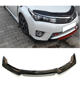 Toyota Corolla 2009-2014 Gri Renkli Şeritli Dilli Ön Lip 4 Prç Parlak Siyah ABS