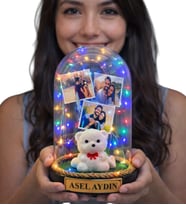 Kişiye Özel Tasarım Renkli Led Işıklı Fanus Size Özel Yazılı ve 3 Fotoğraflı (Model 4)
