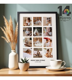 Stüdyo 14 Kişiye Özel 12 Fotoğraflı Çerçeveli Tablo – Fotoğraf , İsim ve Tarih Özelleştirmeli Dekoratif Hediye