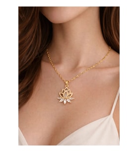Kadın Kolye Zarif Lotus Kolye Kadın Altın Kaplama Kolye Alınacak En Özel Hediye P289S3871, 45 cm