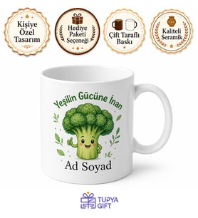Brokoli Temalı Baskılı Kupa Bardak - Sağlıklı Yaşam Hediye Porselen Mug