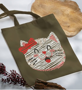 BK Gift Modern Art Tasarımlı Haki Kumaş Bez Çanta, Baskılı Omuz Çantası, Alışveriş Çantası, Arkadaşa Hediye-4