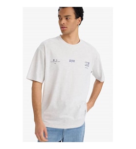 Defacto Boxy Fit Baskılı Gri Erkek T-Shirt F8120AX/GR389